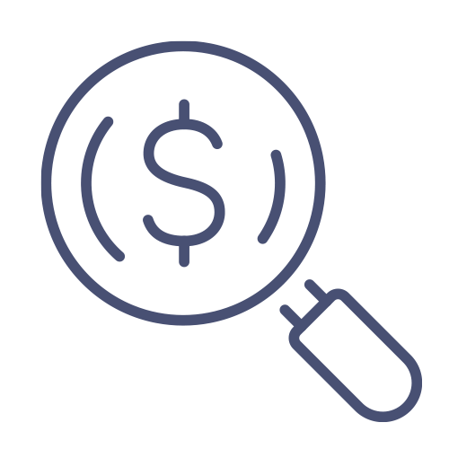 clarity icon - a magnifying glass looking at a $ sign