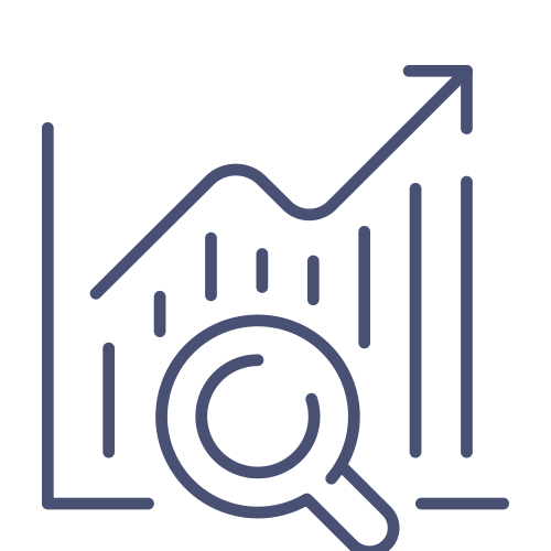 proactive icon - a chart showing growth with a magnifying glass