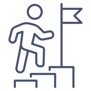 retirement icon - a person climbing stairs to reach their goal with a flag on top