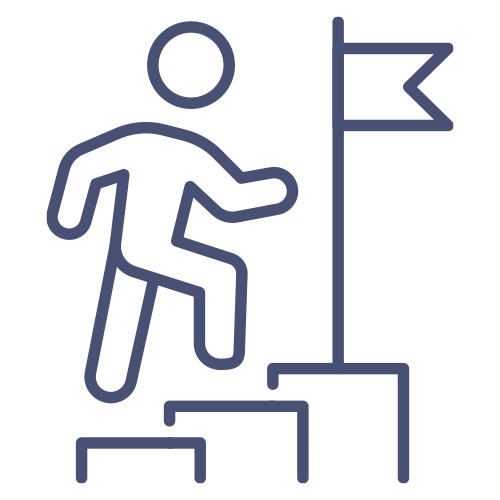 retirement icon - a person climbing stairs to reach their goal with a flag on top